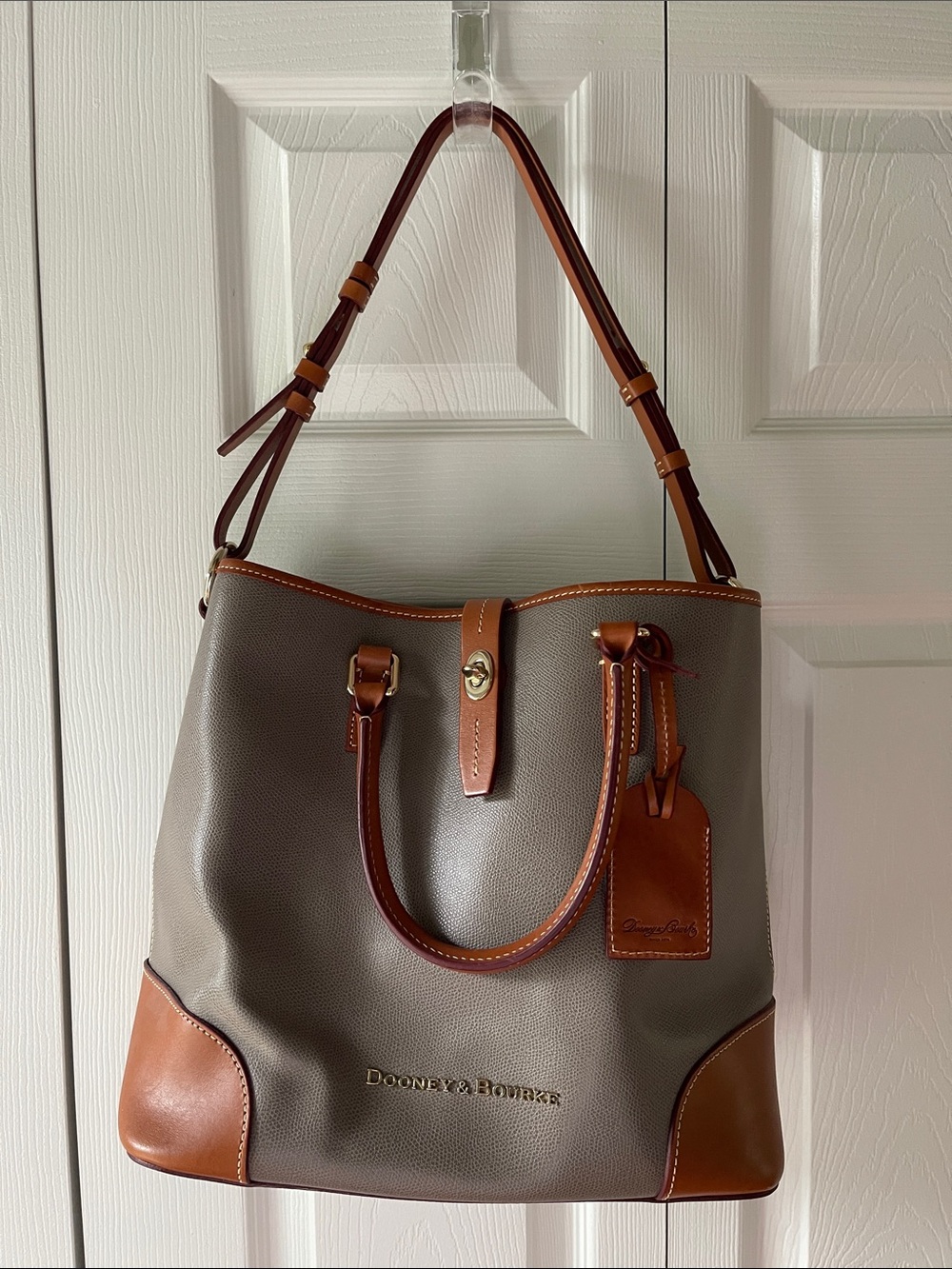Dooney & Bourke Elephant Gray Tote with Brown Leather Trim